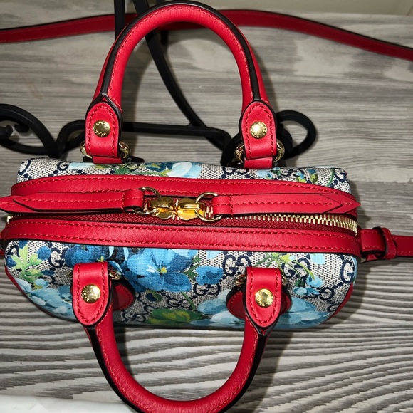 GUCCI GG Supreme Monogram Blooms Mini Boston Navy Blue Hibiscus - Picture 5 of 16